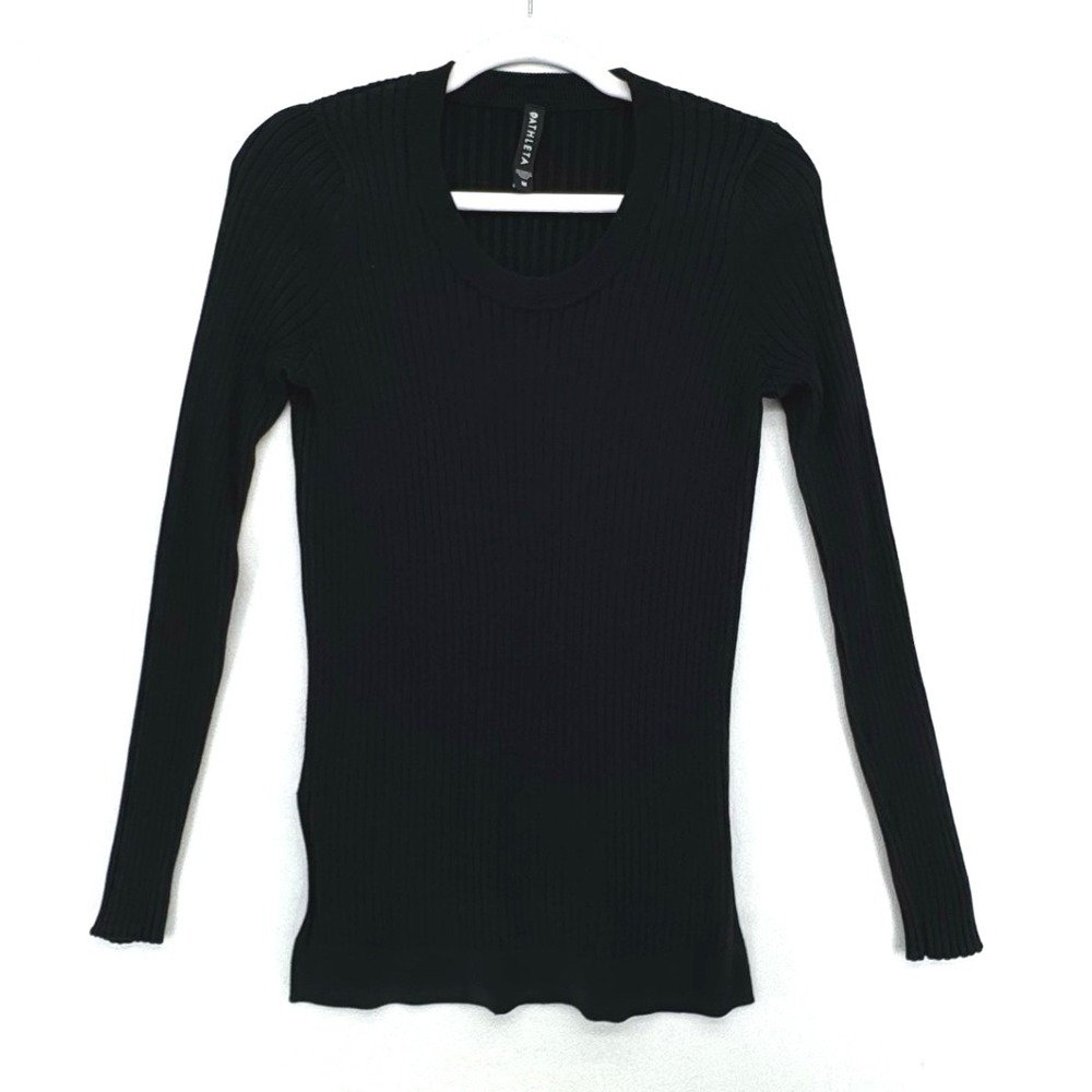 Athleta Ribbed Scoop Neck Top Women M Black Long Sleeve Athletic Yoga Minimalist